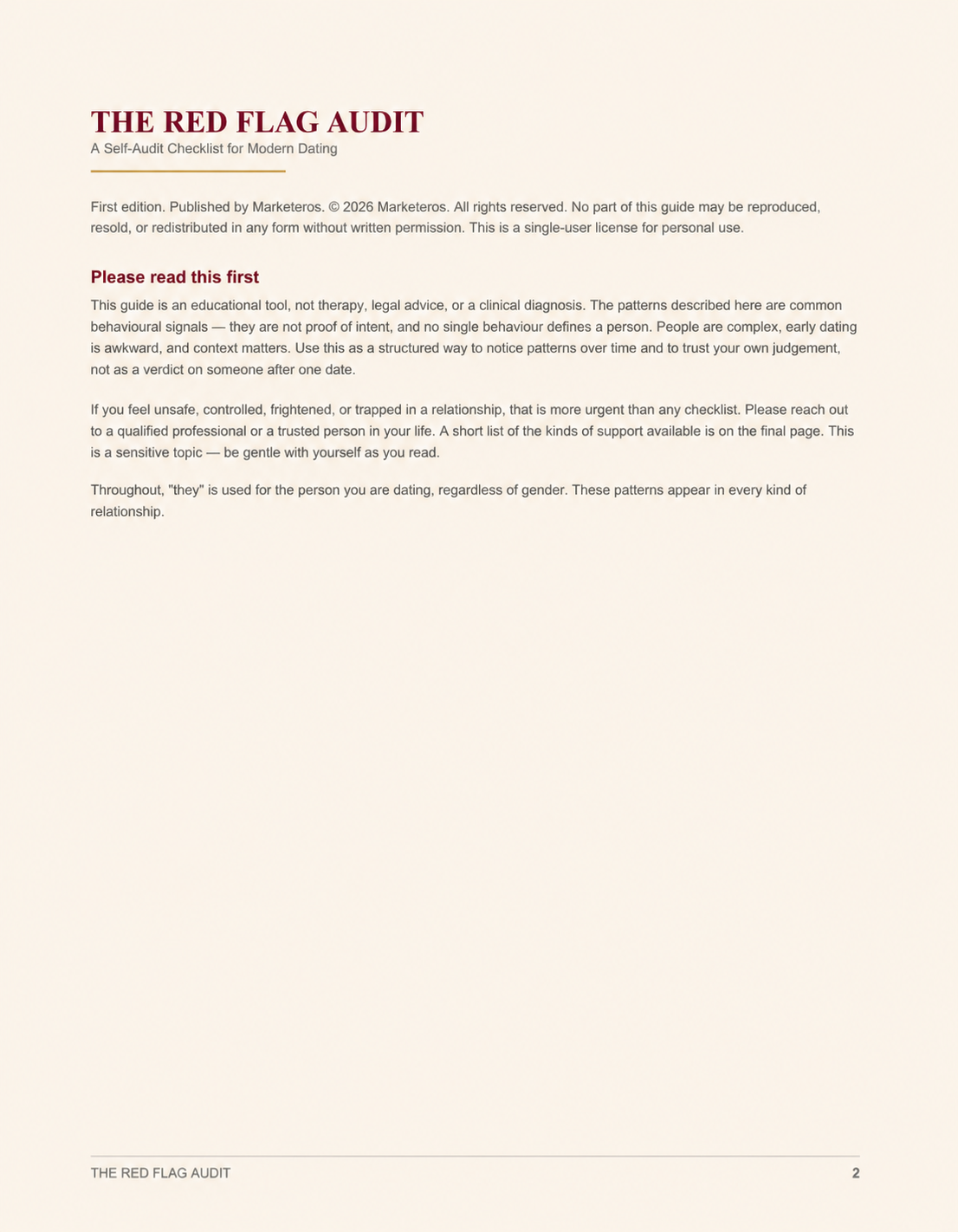The Red Flag Audit: A Checklist of modern Dating Success.